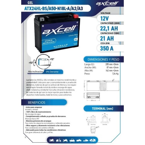 bateria moto axcell gel atx24hl bsa50 n18l aa2a3