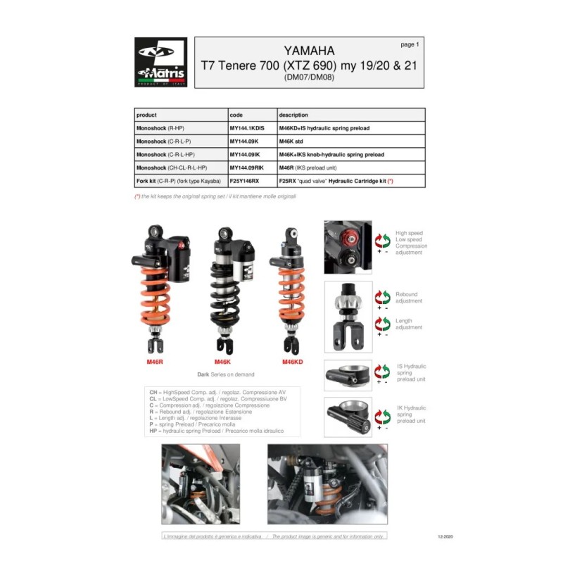 amortiguador trasero matris yamaha tenere 700 my144 09rk