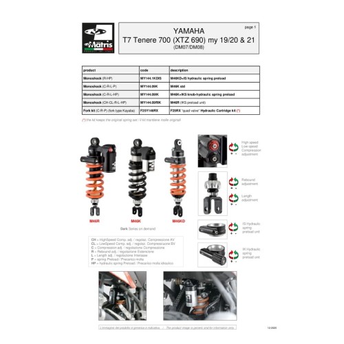 amortiguador trasero matris yamaha tenere 700 my144 09rk