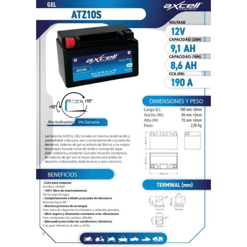 bateria moto axcell gel atz10s