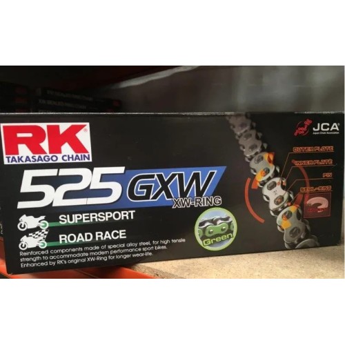 cadena para moto rk 525 gxw verde 114 pasos mm525zxw114