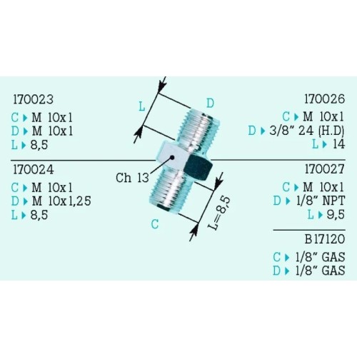 adaptador m10x1 acero frentubo 170024
