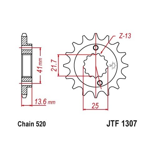 pinon de moto jt sprockets de acero de 14 dientes jtf1307 14