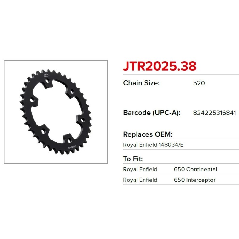 corona moto jt sprockets de acero de 38 dientes jtr2025 38