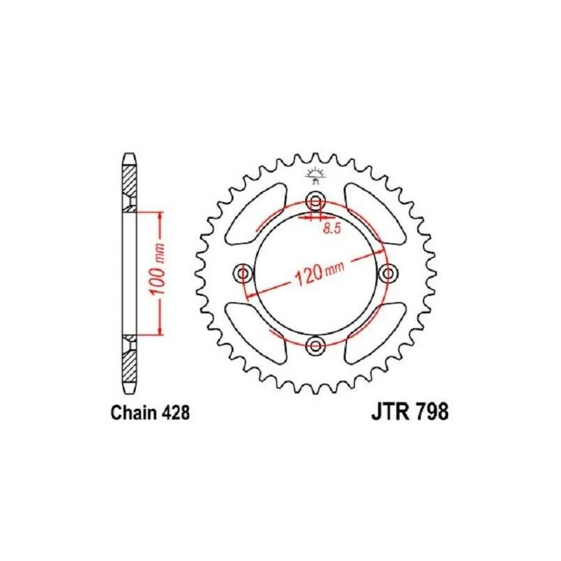 corona de aluminio jt sprockets moto 48 dientes p 428 jtr798 48al