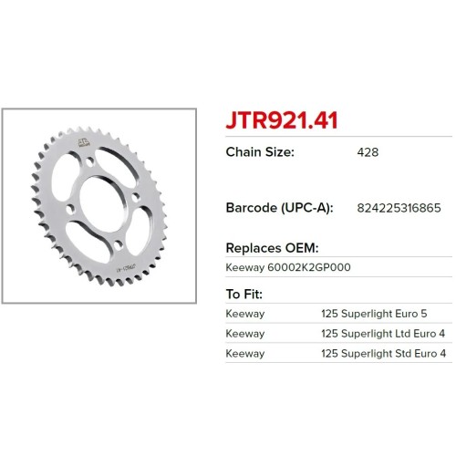 corona moto jt sprockets de acero de 41 dientes jtr921 41