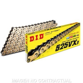 cadena did 525 vx3 118 pasos color oro y acero con remache 28841187z