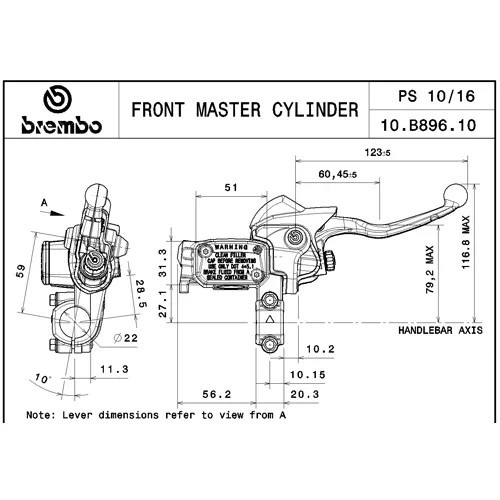bomba de freno delantero brembo racing ps 10x16 husqvarna ktm ref 10b89610