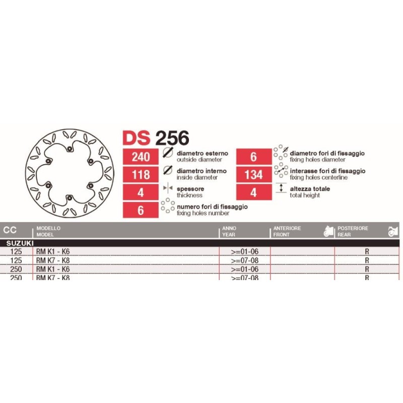 discos de freno tras suzuki rm 125 250 ds256
