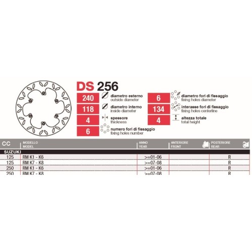 discos de freno tras suzuki rm 125 250 ds256