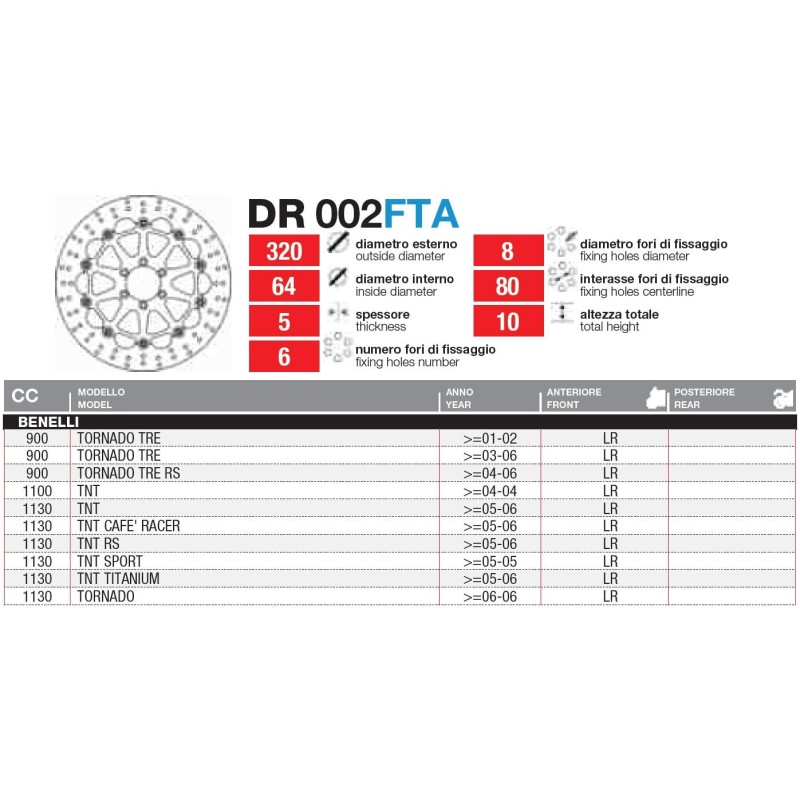discos de freno delantero flotante dr002fta