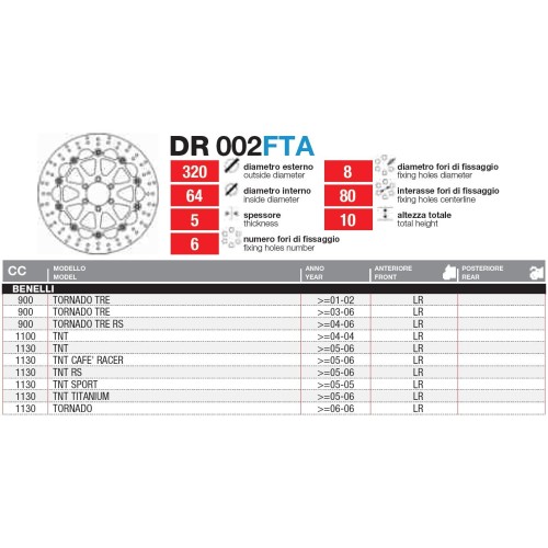discos de freno delantero flotante dr002fta