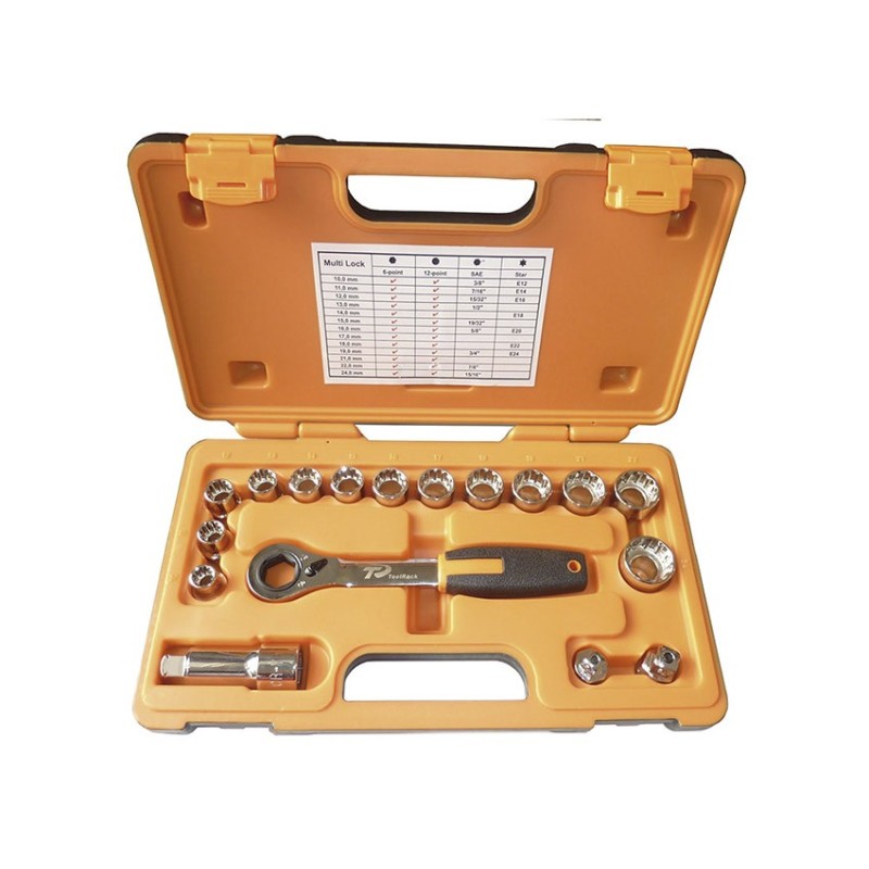 juego de vaso pasante 1 2 17 piezas toolhub 9460 con carraca perfil bajo