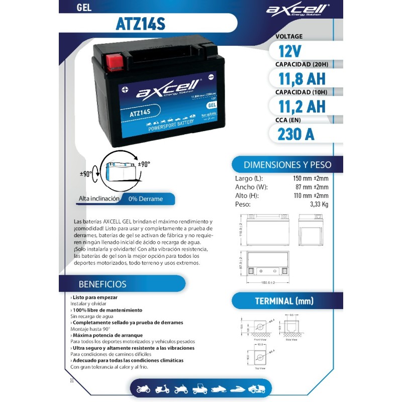 bateria moto axcell gel atz14s