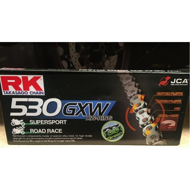 cadena para moto rk 530 gxw xw ring verde 120 pasos mm530zxw120