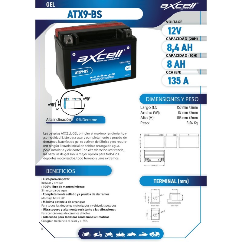 bateria moto axcell con acido atx9 bs