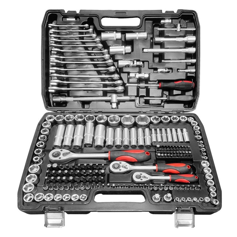 maletin de carraca 1 4 3 8 y 1 2 218 piezas toolhub 9020 para taller moto y auto