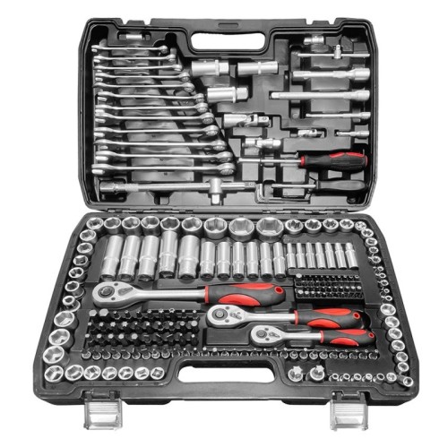 maletin de carraca 1 4 3 8 y 1 2 218 piezas toolhub 9020 para taller moto y auto