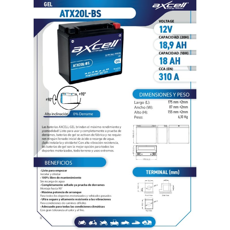 bateria moto atx20l bs agm