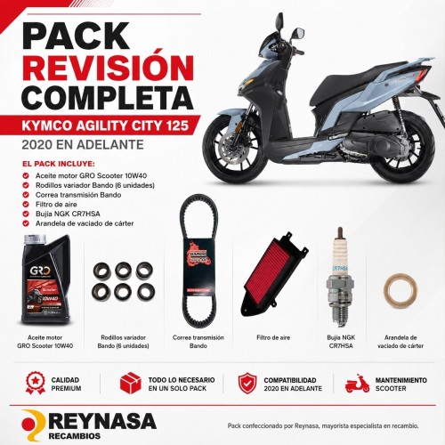 Kit de mantenimiento Kymco Agility City 125 2020 en adelante GRO Bando Hiflofiltro NGK