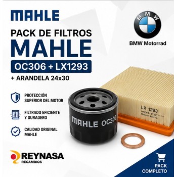Pack de filtros Mahle OC306 LX1293 y arandela 24x30 para BMW F 650 GS F 700 GS F 800