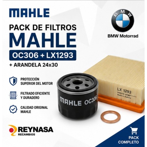 Pack de filtros Mahle OC306 LX1293 y arandela 24x30 para BMW F 650 GS F 700 GS F 800