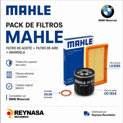 Pack de filtros Mahle OC1824 LX3595 con arandela 20x26 para BMW R 1200 LC y R 1250