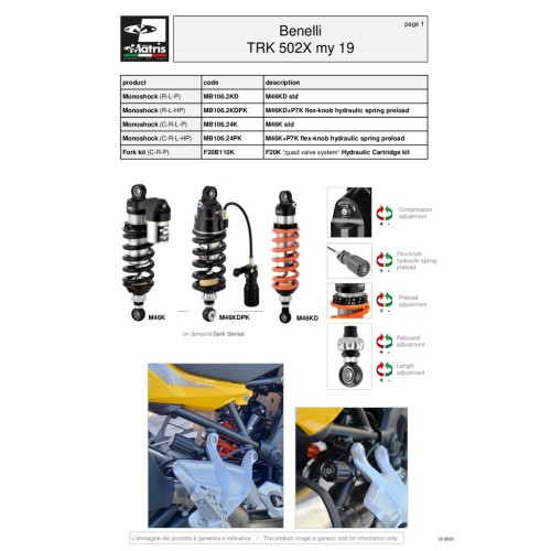 amortiguador trasero matris kd para benelli trk 502x mb106 2kd