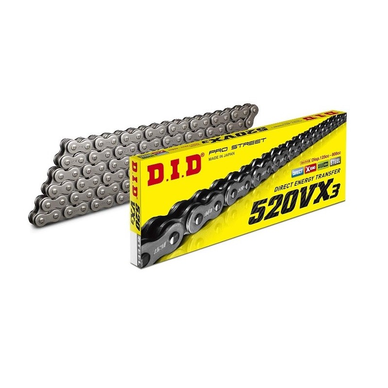 cadena did 520 vx3 118 pasos color acero con remache 28831185z