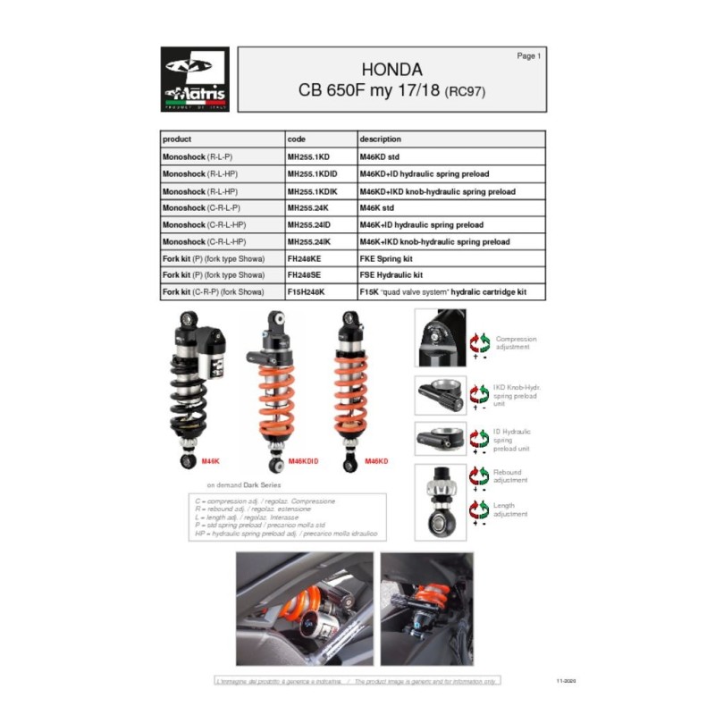 amortiguador trasero matris honda cb 650f 17 18 mh255 24k