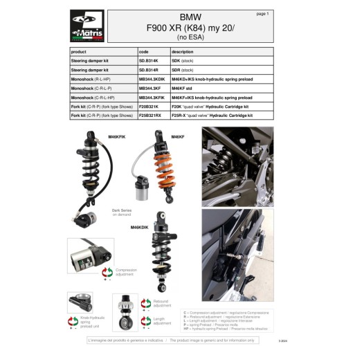 amortiguador de direccion sdr para bmw f 900 xr sd b314r