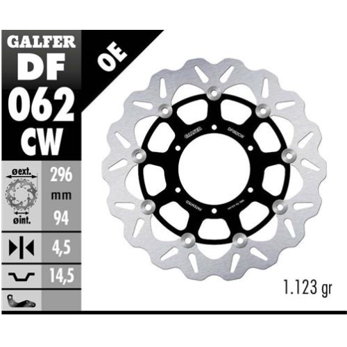 disco de freno delantero galfer df062cw wave flotante completo 296x4 5 mm