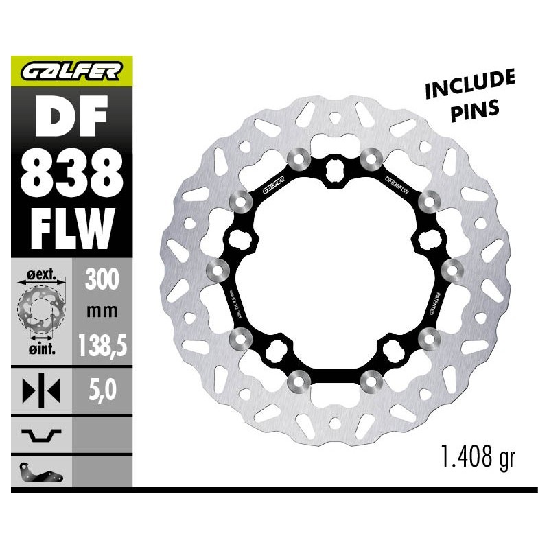 isco freno delantero wave flotante galfer df838flw harley flf flht flhx my14 300x5 mm