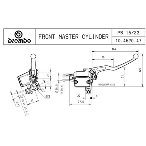 bomba de freno delantero brembo axial ps 16 con deposito 10462047