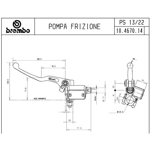 bomba de embrague brembo ps13 maneta fija 10467014