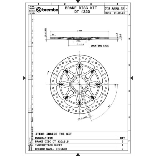 pareja de discos de freno delanteros brembo 208a98536 t drive flotantes 320 x 5 5 mm para