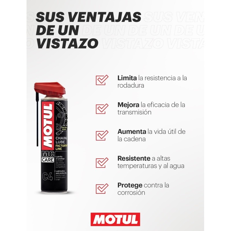 lubricante de cadena motul c4 chain lube factory line 114836 aerosol 100 ml