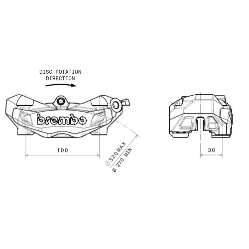 pinza brembo m32 derecha 100mm 920b69008