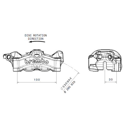 pinza brembo stylema negro y rojo izquierda 100mm 920d02092