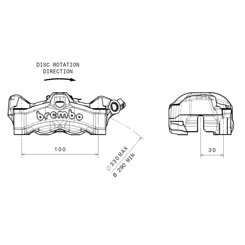pinza brembo stylema negro y rojo derecha 100mm 920d02093