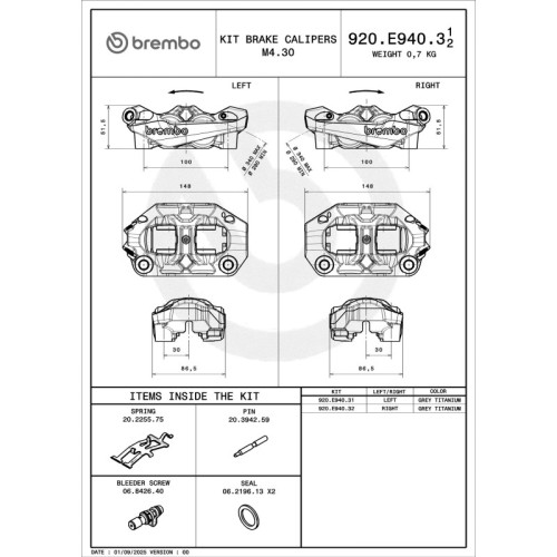 pinza de freno brembo 920e94032 hypure radial delantera derecha titanio