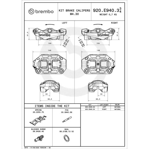 pinza de freno moto brembo 920e94033 hypure delantera izquierda natural