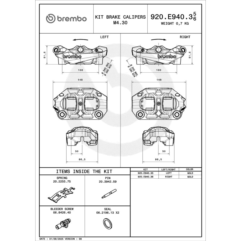 pinza de freno moto brembo 920e94037 hypure delantera izquierda roja