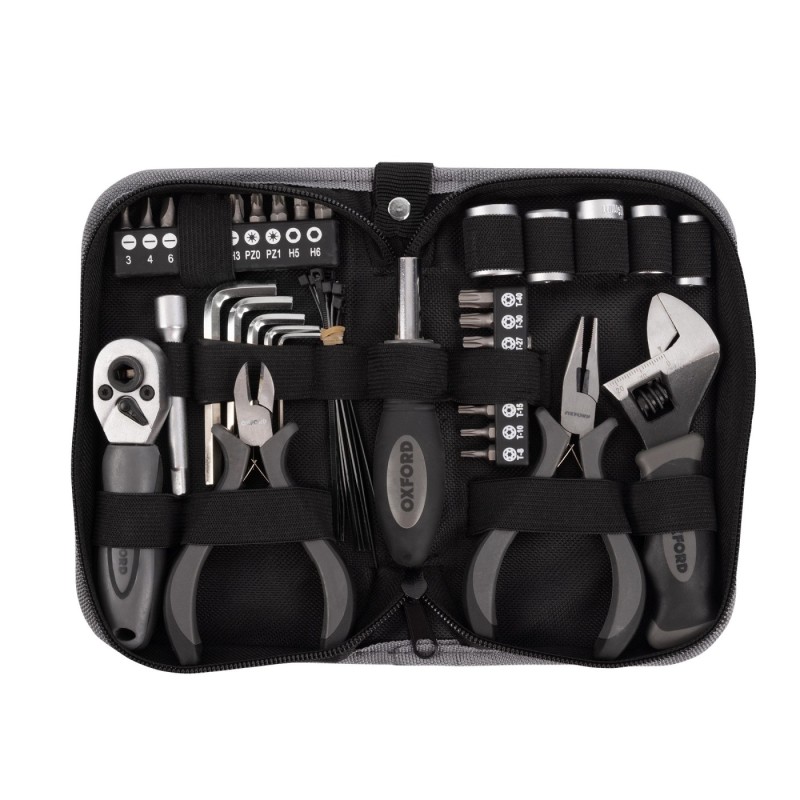 kit herramientas moto oxford tool kit pro v2 ox770v2 35 piezas bajo asiento con torx y car