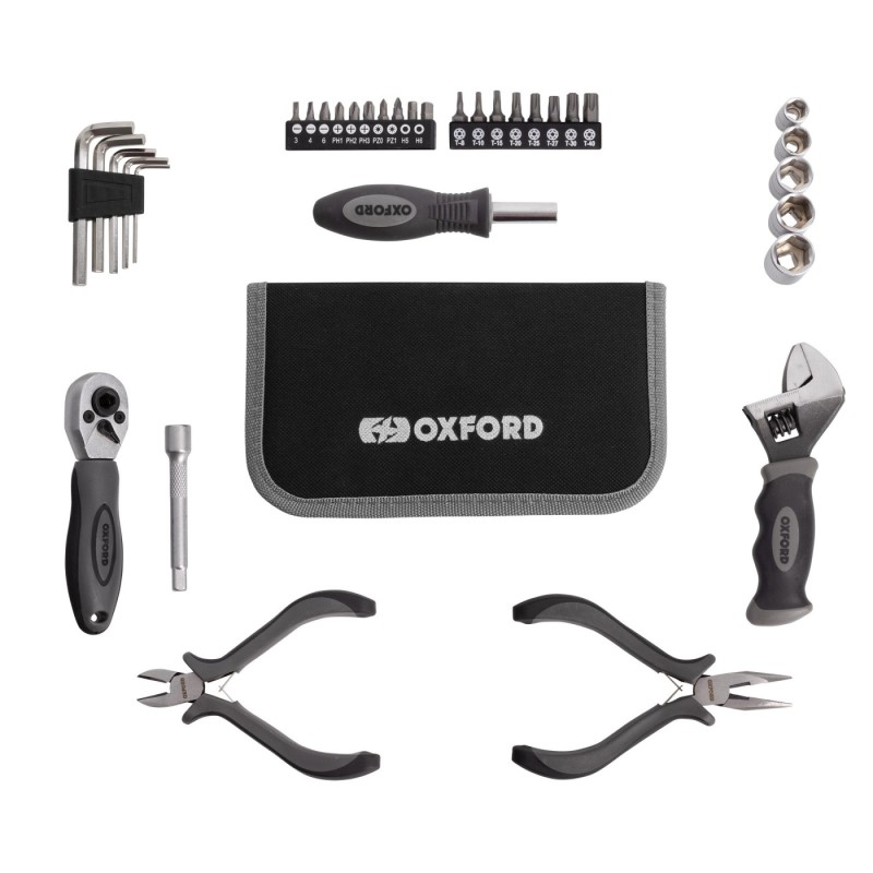 kit herramientas moto oxford tool kit pro v2 ox770v2 35 piezas bajo asiento con torx y car