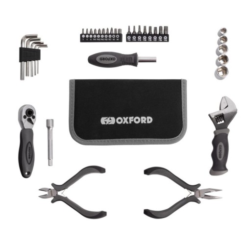kit herramientas moto oxford tool kit pro v2 ox770v2 35 piezas bajo asiento con torx y car