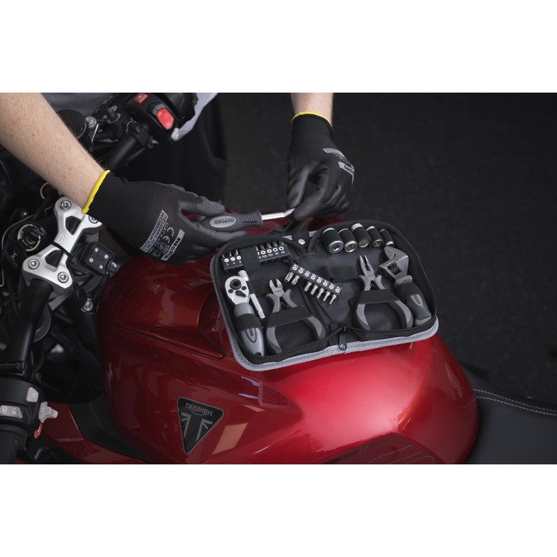 kit herramientas moto oxford tool kit pro v2 ox770v2 35 piezas bajo asiento con torx y car