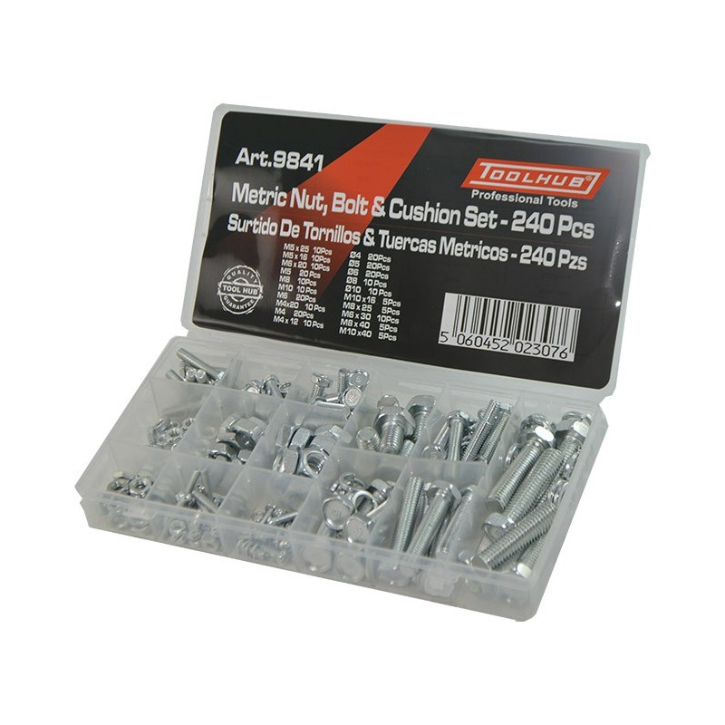 surtido tornillos y tuercas metricas toolhub 9841 para moto automocion 240 pzs