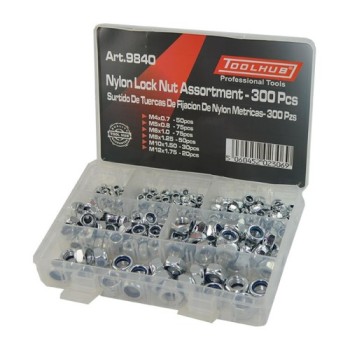 surtido tuercas autoblocantes nyloc toolhub 9840 metricas m3 m12 300 pzs
