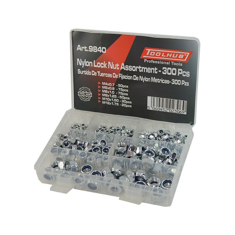 surtido tuercas autoblocantes nyloc toolhub 9840 metricas m3 m12 300 pzs